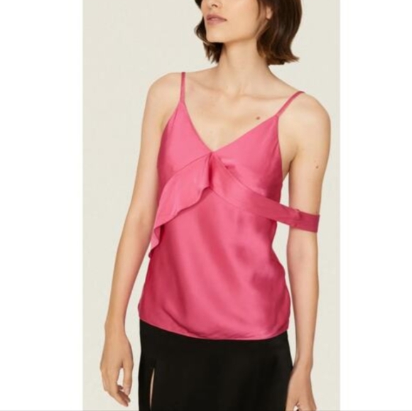 Helmut Lang Satin Cami Slip Top in Barbie Hot Pink - Picture 6 of 10